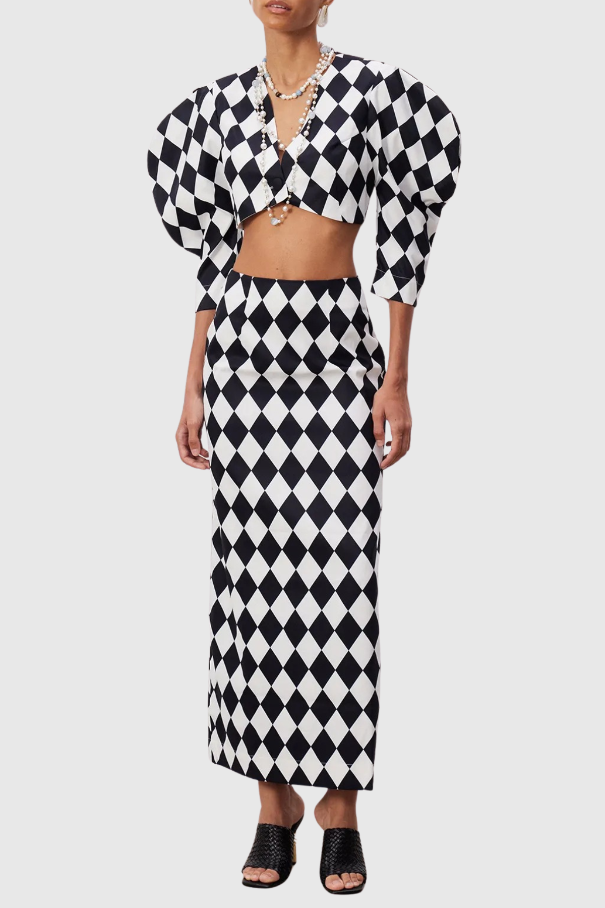 Toesaia Diamond Pattern Crop Top & Maxi Skirt Set