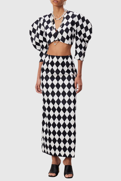 Toesaia Diamond Pattern Crop Top & Maxi Skirt Set