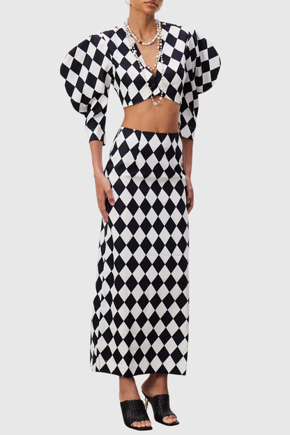 Toesaia Diamond Pattern Crop Top & Maxi Skirt Set