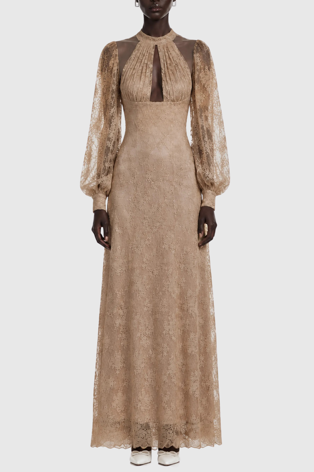 Uikera Floral Lace Long Sleeves Maxi Dress - Brown