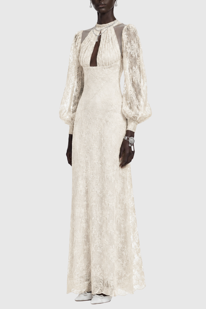 Uikera Floral Lace Long Sleeves Maxi Dress - White