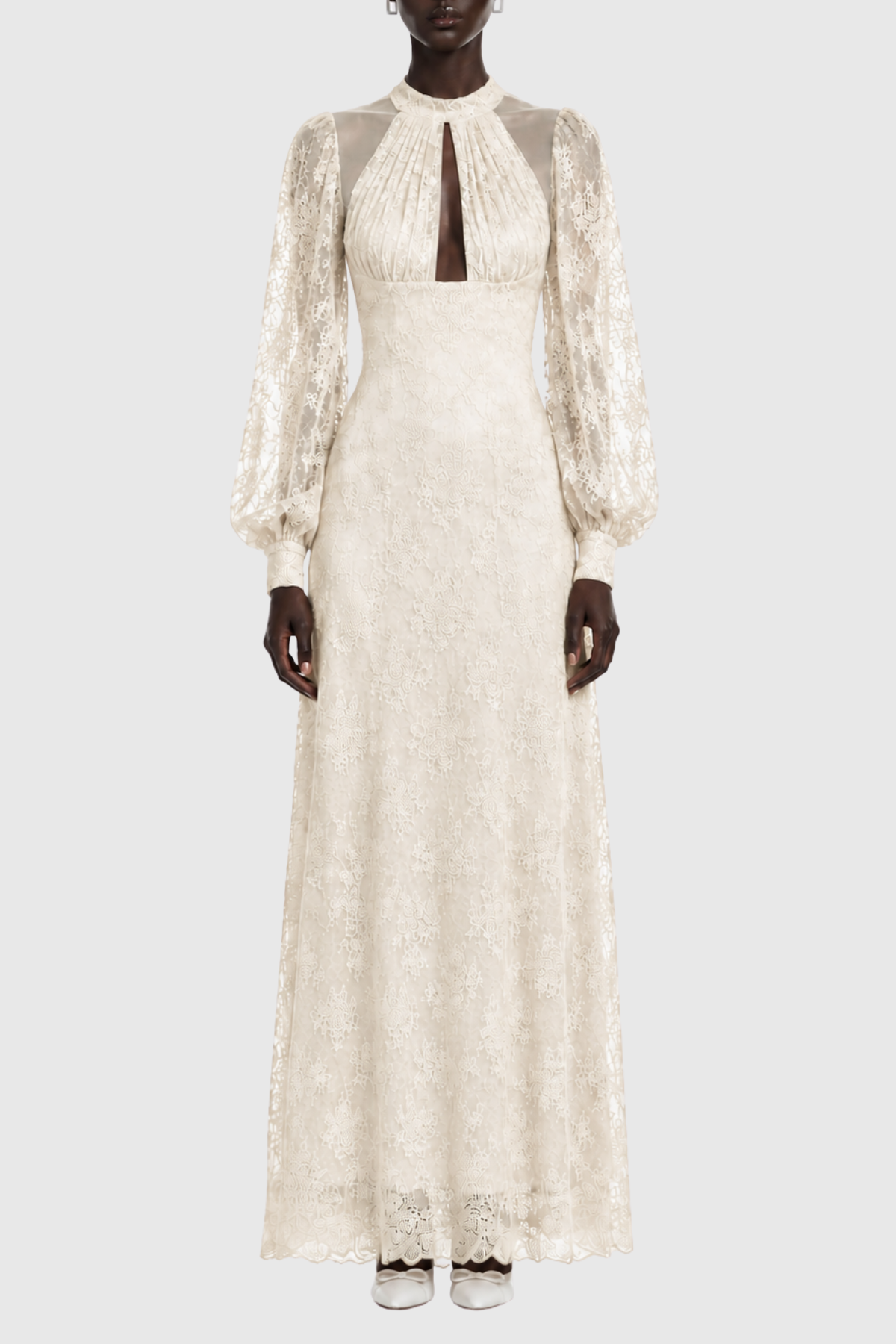 Uikera Floral Lace Long Sleeves Maxi Dress - White