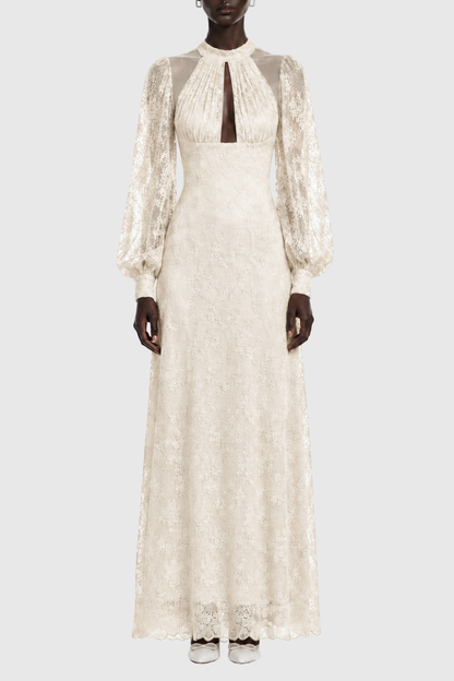 Uikera Floral Lace Long Sleeves Maxi Dress - White