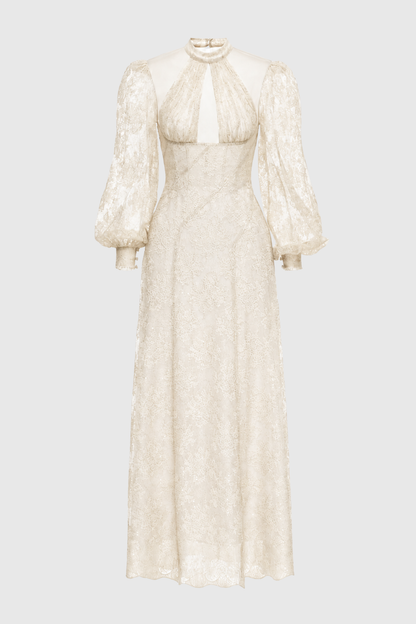 Uikera Floral Lace Long Sleeves Maxi Dress - White