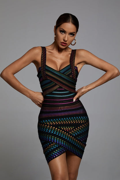 Victoria Rainbow Mini Bandage Dress