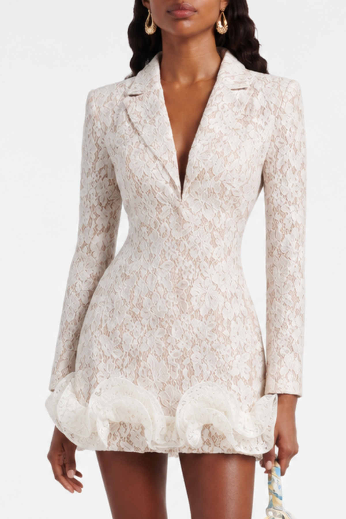 Vorega Lace Ruffle Mini Blazer Dress