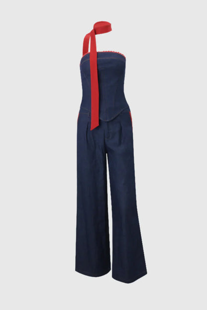 Zamira Strapless Lace Up Denim Set