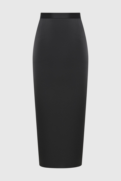 Zophia Satin Blazer & Maxi Skirt Set - Black