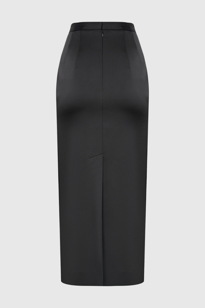 Zophia Satin Blazer & Maxi Skirt Set - Black