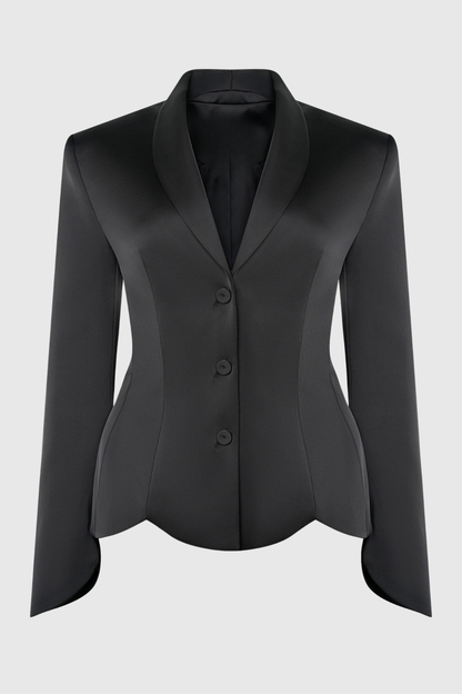 Zophia Satin Blazer & Maxi Skirt Set - Black