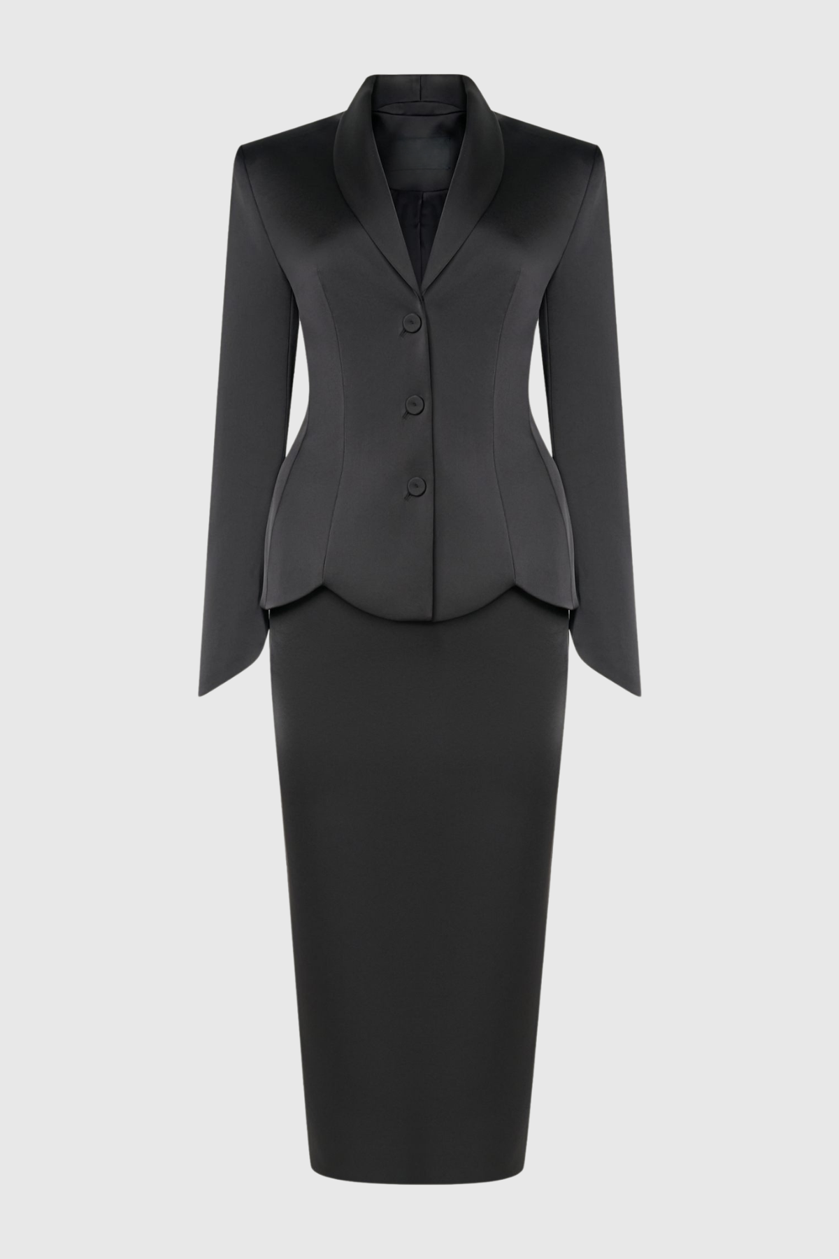 Zophia Satin Blazer & Maxi Skirt Set - Black