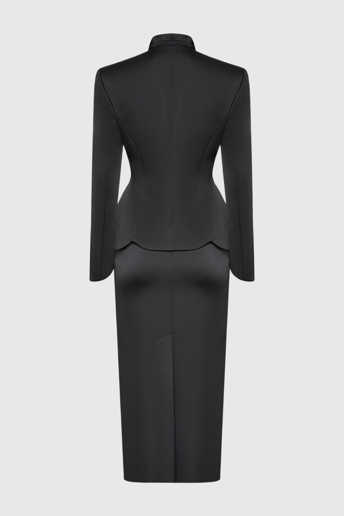 Zophia Satin Blazer & Maxi Skirt Set - Black
