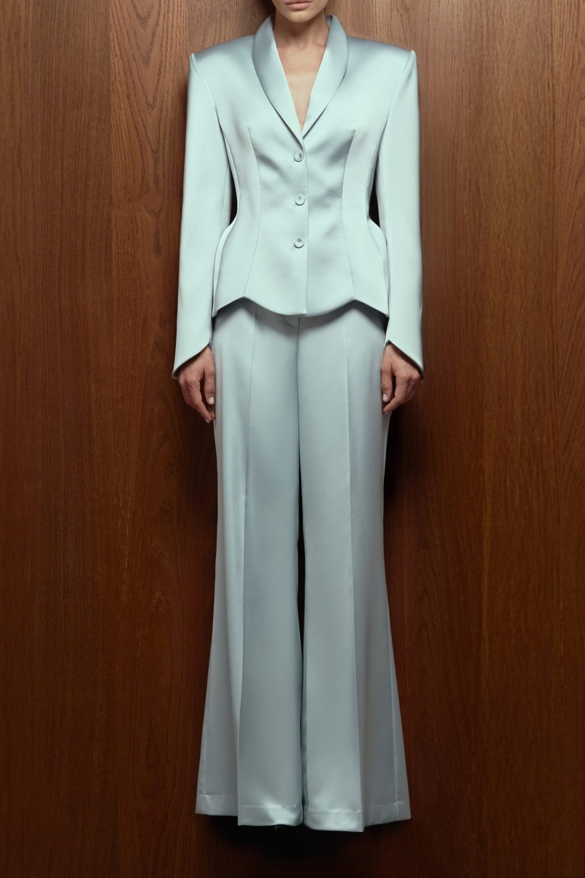 Zophia Satin Blazer & Maxi Skirt Set - Blue