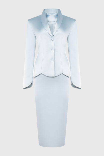 Zophia Satin Blazer & Maxi Skirt Set - Blue