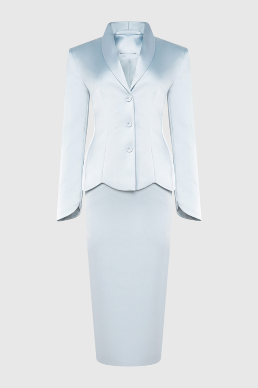 Zophia Satin Blazer & Maxi Skirt Set - Blue