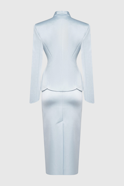 Zophia Satin Blazer & Maxi Skirt Set - Blue