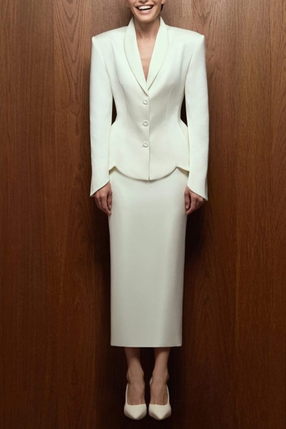 Zophia Satin Blazer & Maxi Skirt Set - White
