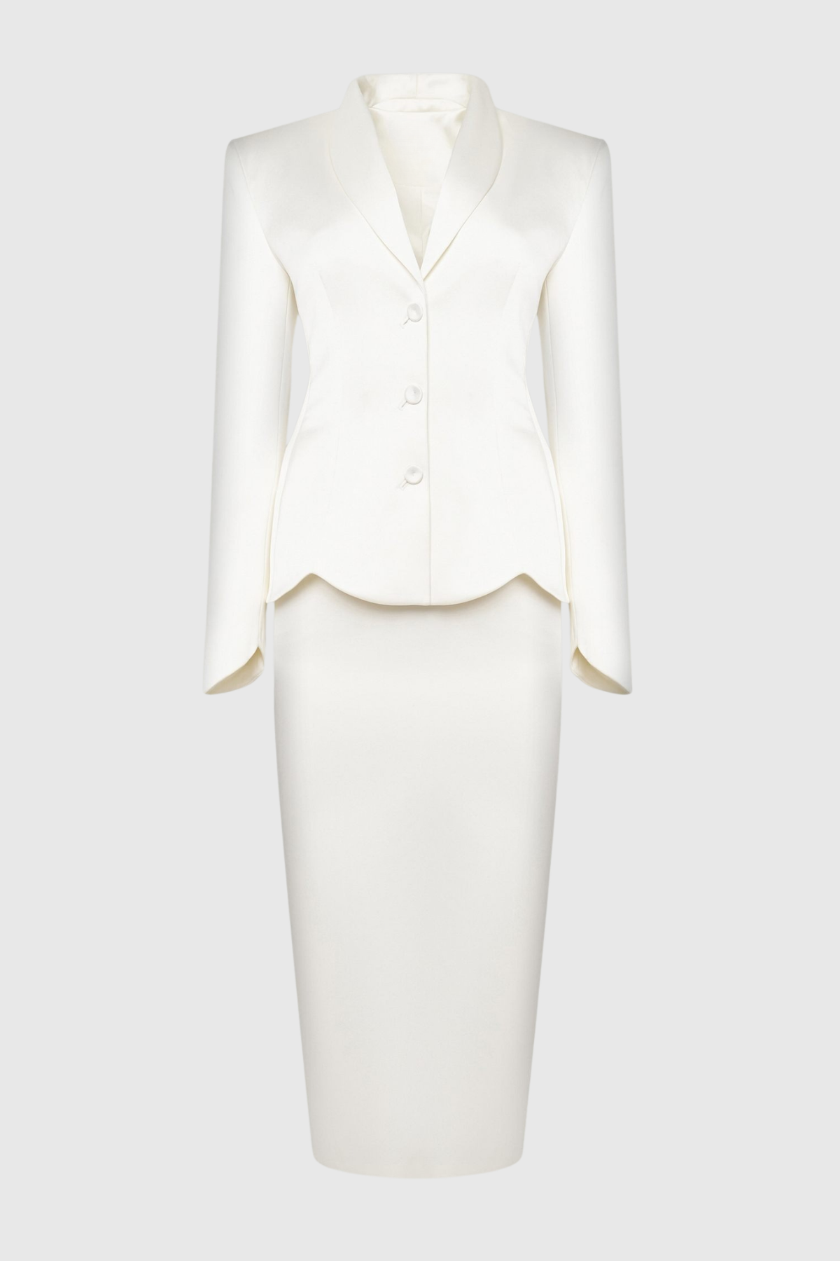 Zophia Satin Blazer & Maxi Skirt Set - White
