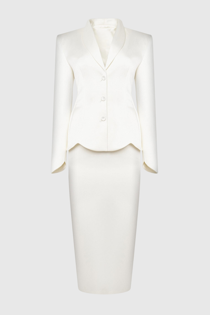 Zophia Satin Blazer & Maxi Skirt Set - White