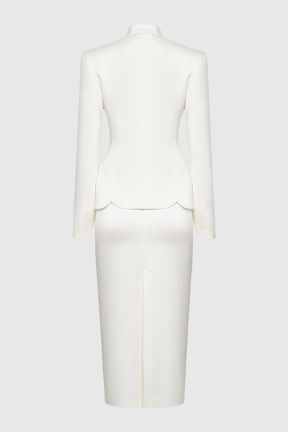 Zophia Satin Blazer & Maxi Skirt Set - White