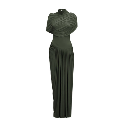 Catherine asymmetric pleated maxi dress in Green