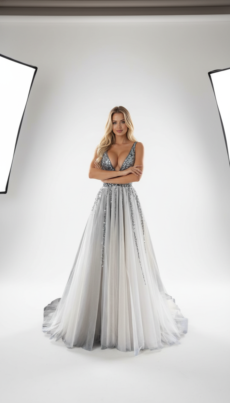 Elowen Emerald Sequin Tulle Maxi Gown