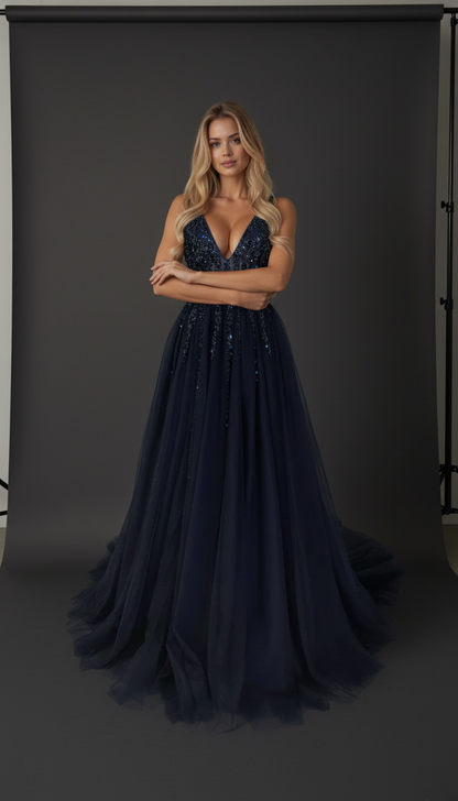 Elowen Emerald Sequin Tulle Maxi Gown