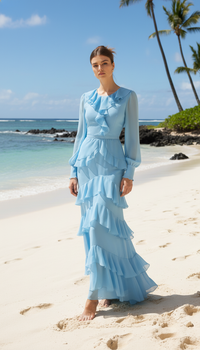Woman Sexy O Neck Layered Ruffles Long Dresses