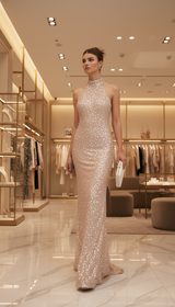 Women's Long Sequin Party Dress, Sleeveless, Backless, Sexy, Beach Dress