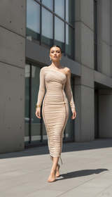 Women Sexy One Shoulder Hip Hugging Dress Long Sleeved Maison Celie
