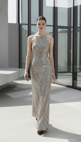 Maison Elegant Luxury Party Maxi Dress High Neck Sleeveless Slim