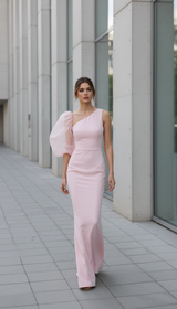 Shoulder Solid Women Dress Casual Autumn Lantern Sleeve Bridesmaid Dress