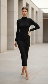 JULISSA MO Satin Sexy Hollow Out Women Maxi Dress Black Sleeved