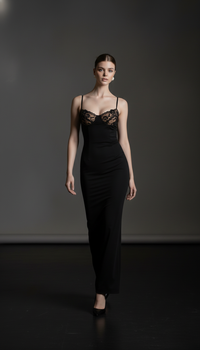 Aurelia Lace-Trim Backless Maxi Dress – Black