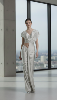 Maison Celie- Irregular Hollow Dress Women Ruched Diagonal Collar Shorts Sleeve