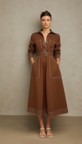 Elowen Belted Brown Shirt Maxi Dress