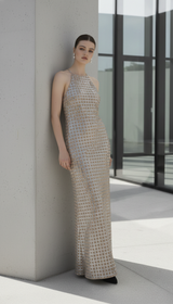 Maison Elegant Luxury Party Maxi Dress High Neck Sleeveless Slim
