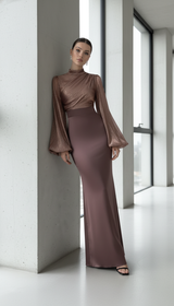 Maison Celie High Waisted Women Satin Long Dress