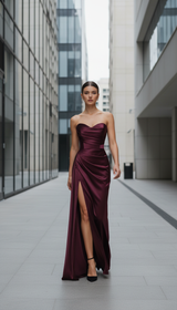 Fashionable Deep V-neck Satin Dress