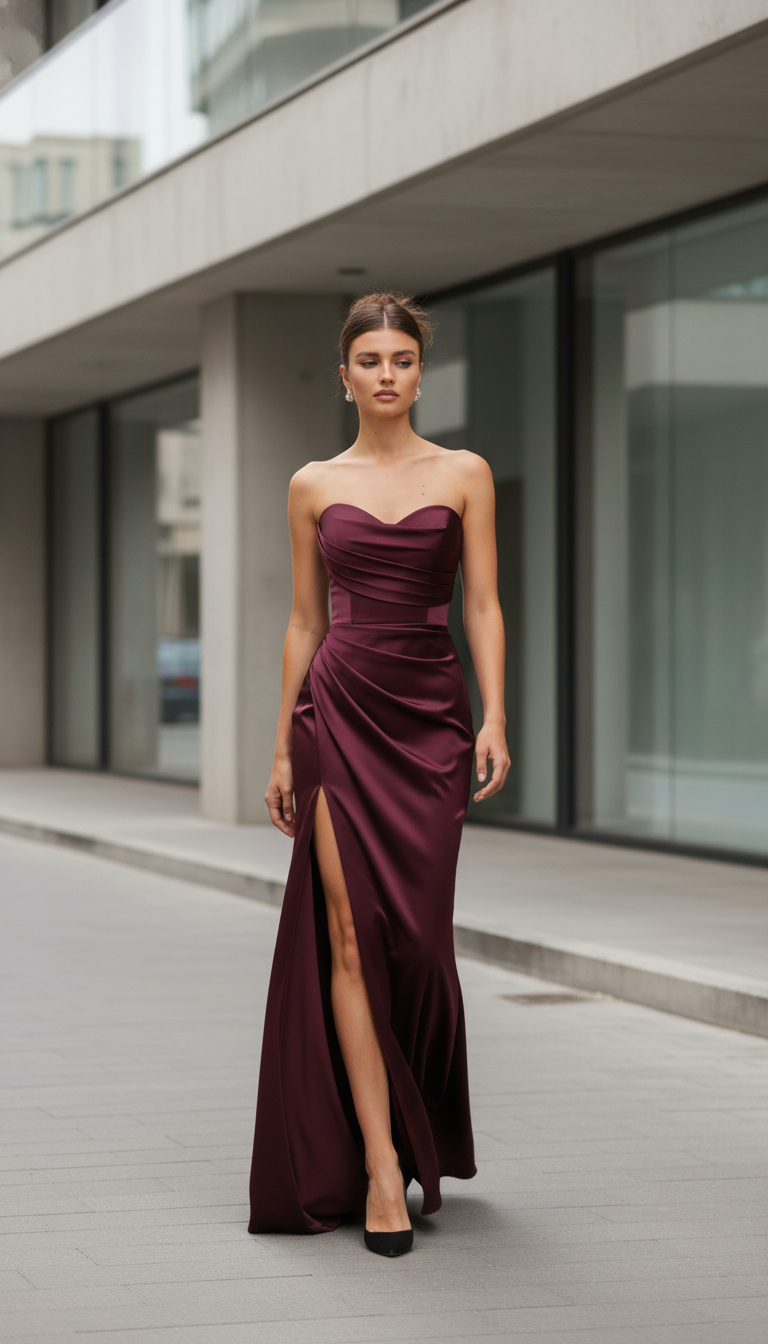 Fashionable Deep V-neck Satin Dress