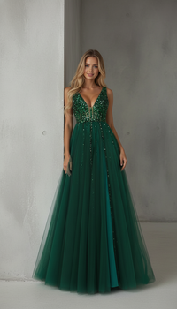 Elowen Emerald Sequin Tulle Maxi Gown
