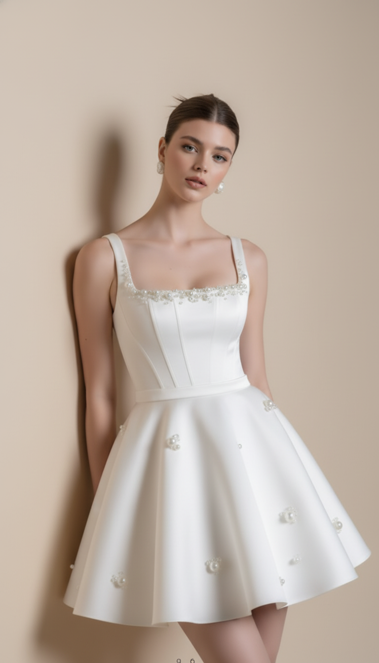 Pearl-Embellished Backless Mini Dress