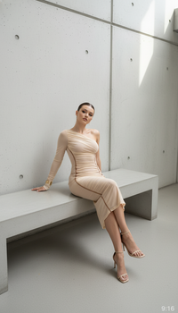 Women Sexy One Shoulder Hip Hugging Dress Long Sleeved Maison Celie
