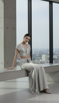 Maison Celie- Irregular Hollow Dress Women Ruched Diagonal Collar Shorts Sleeve