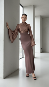 Maison Celie High Waisted Women Satin Long Dress