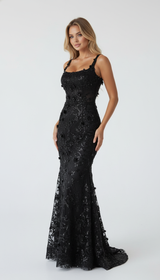 Elara Square-Neck Sequin Maxi Gown