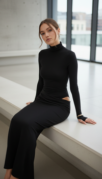 JULISSA MO Satin Sexy Hollow Out Women Maxi Dress Black Sleeved