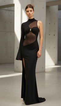 Chaxiaoa Halter One Sleeve Sexy Maxi Dress Women