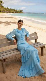 Woman Sexy O Neck Layered Ruffles Long Dresses