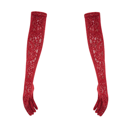 Belle red embellished midi dress (with gloves)